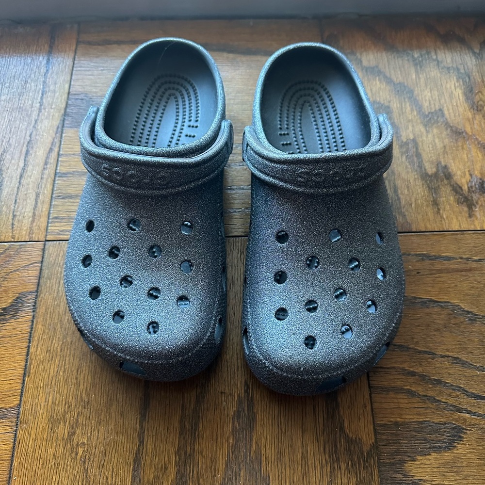 Silver Glitter Crocs